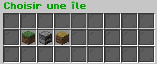 Menu de sélection de l'île de départ après la commande /is create