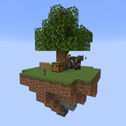 Île Skyblock Classique avec arbre, pierre et vache